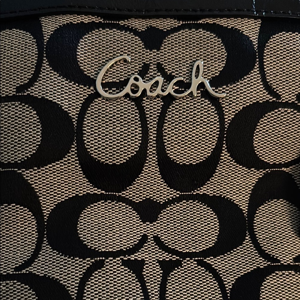 Coach Black and Tan Shoulder Bag with Signature Monogram
